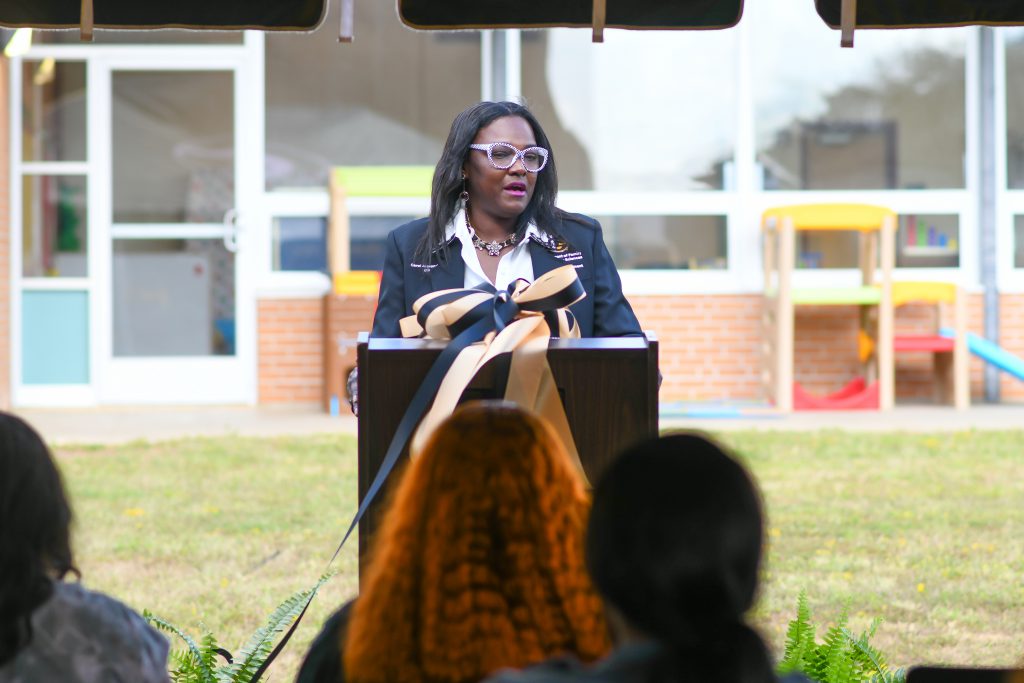 Carol Alexander-Lewis speaking at Grambling State University’s Child Development Center opening